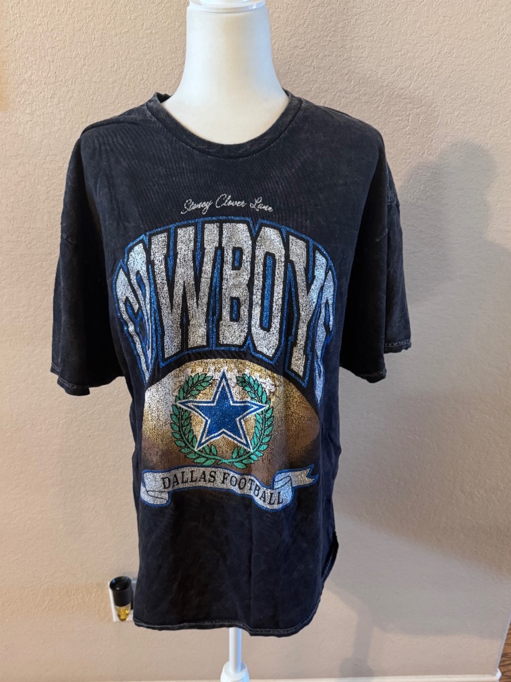 Women's Vintage Tubular '47 Dallas Cowboys Glitter Front Short Sleeve T Shirt 2X